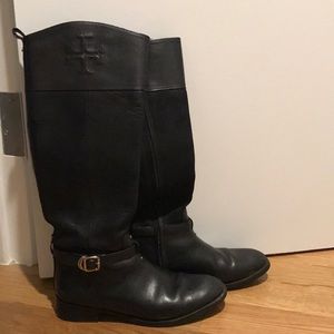 Tory Burch Black Suede/Leather Logo Riding Boots